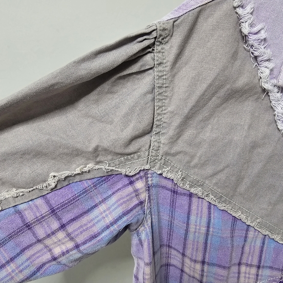 POL Becca Lavender and Gray Patchwork Flannel Jacket. size small - Picture 5 of 7